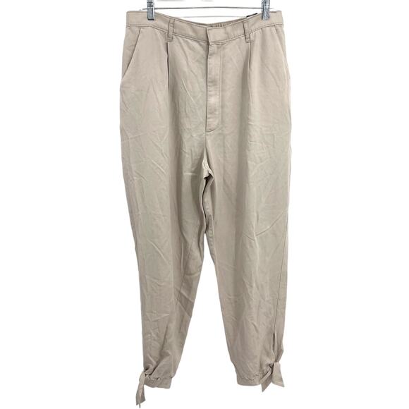 Abercrombie Fitch Tan Khaki Classic Ankle Tie Ultra High Rise Pants XL Long New - Picture 1 of 10